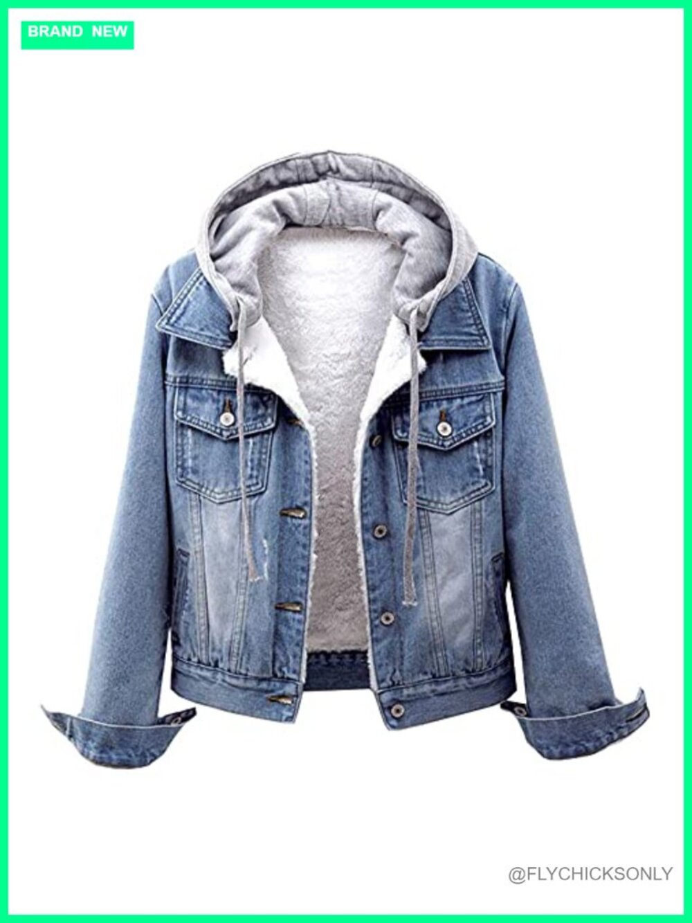 LifeShe Faux Fur Fleece Lined Detachable Hood Denim Trucker Jacket